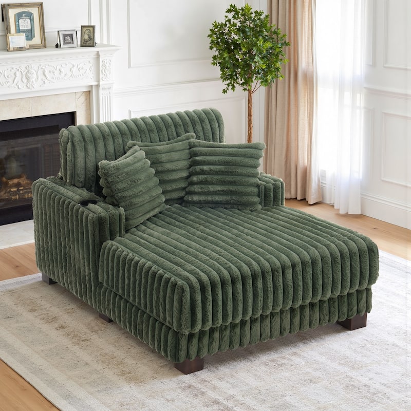 41.7" W Upholstered Plush Corduroy Chaise Lounge withe Pillows - Green