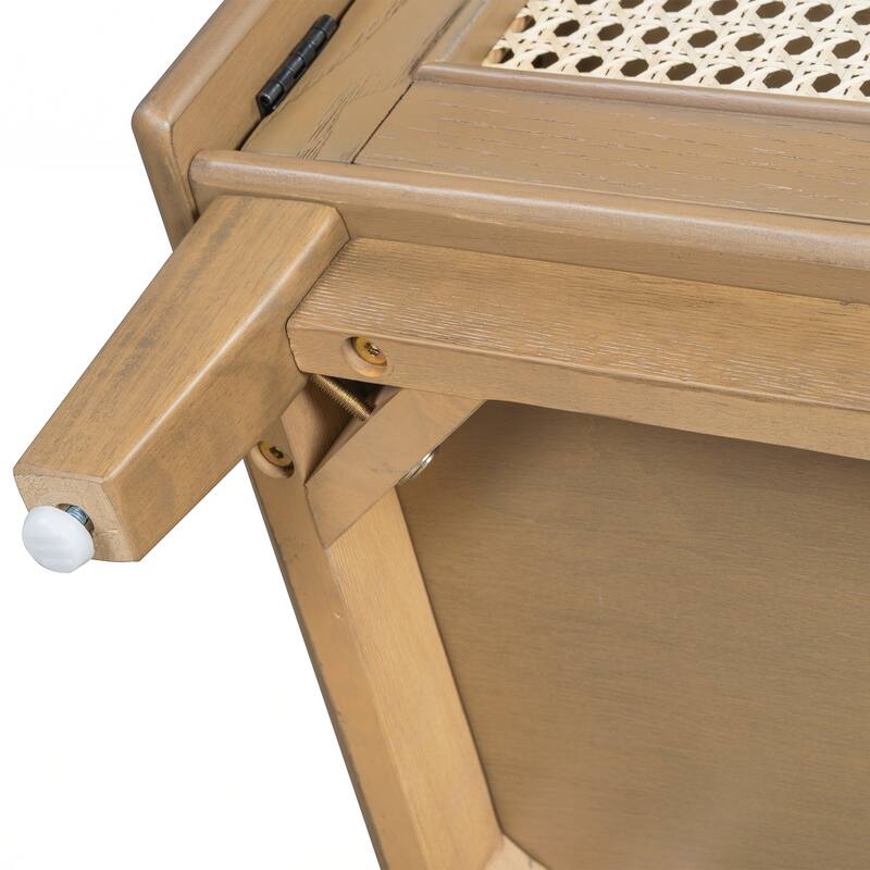 Rattan Entryway Bench with Storage, Cushioned Shoe Bench with Double Doors