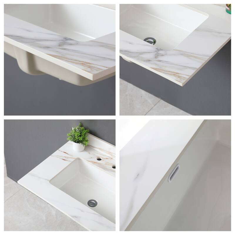 31" Bathroom Marble Undermount Vanity Top with 4" Height Backsplash