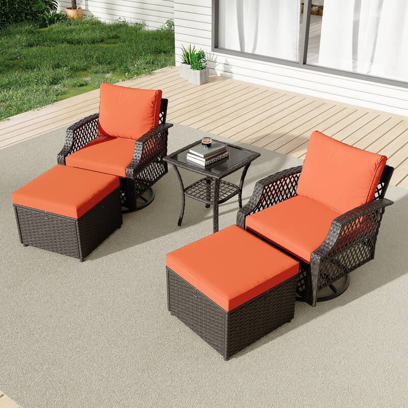 Outdoor Wicker Patio Set w Swivel Chairs & Sofa, Ottomans and Tables, Modular 3/5/6/7-Piece, All-Weather Conversation Set.