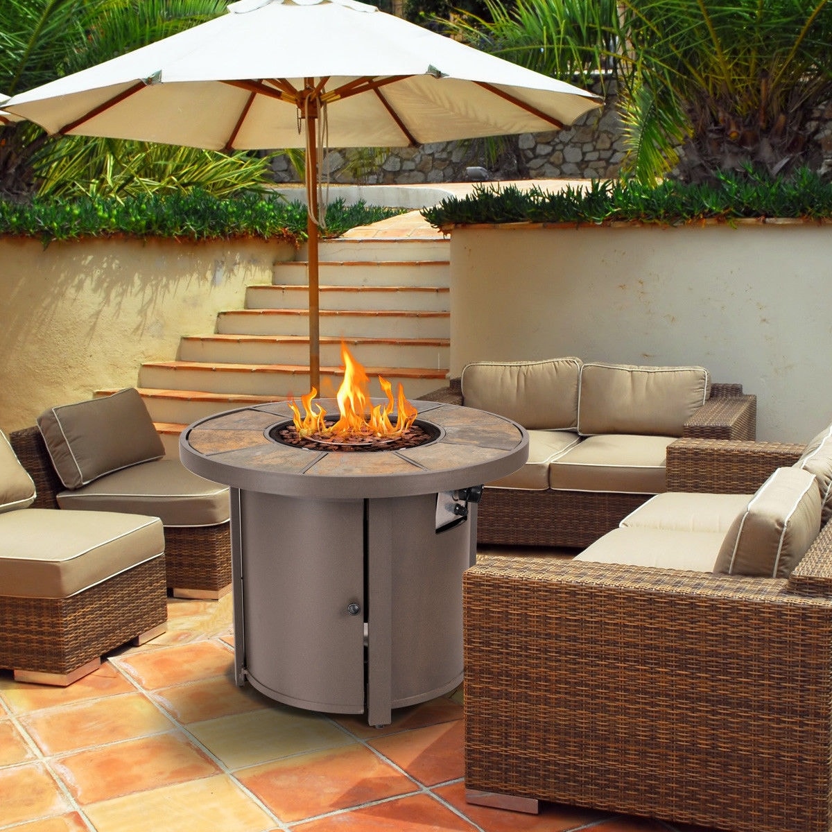 Shop Costway 32 Round Outdoor Propane Gas Fire Pit Table 30 000
