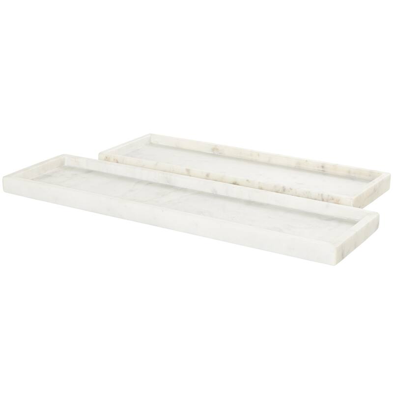 Marble Living Room Decor Tray with Raised Border - Set of 2 White, Black, Green - CosmoLiving by Cosmopolitan