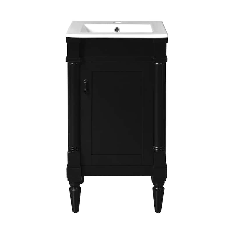 Retro Compact Bathroom Vanity Cabinet Simple Freestanding Single Sink Cabinet with Adjustable Shelf and Black Metal Pull