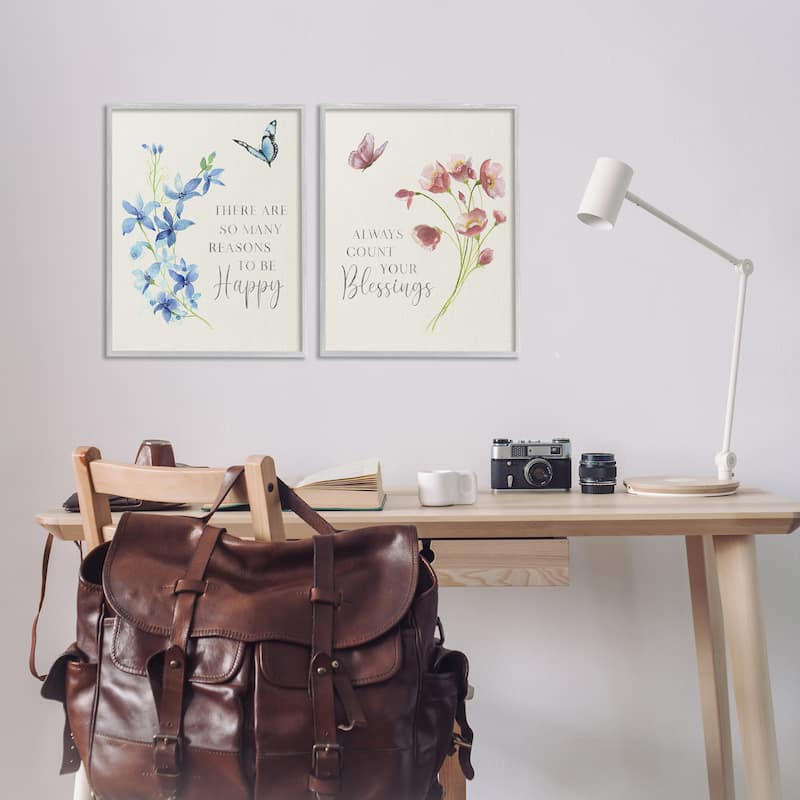 Stupell Inspiring Words with Florals Framed Giclee Art Design By Tava Studios (Set of 2)