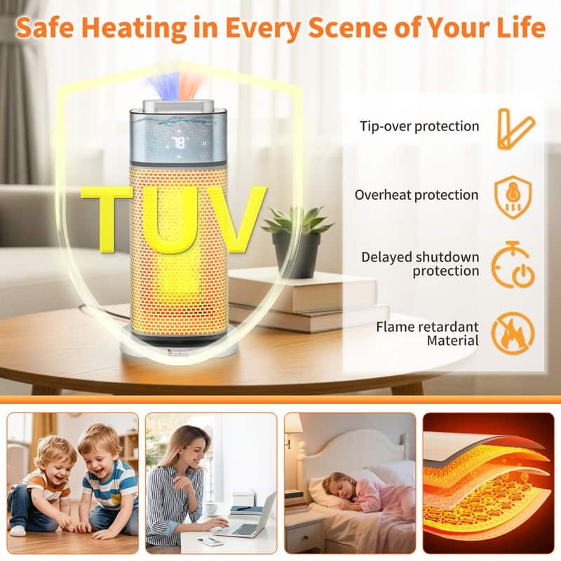 1500-Watt 16-inch Electric Tower Space Heater Built-in Humidifier with Remote Control