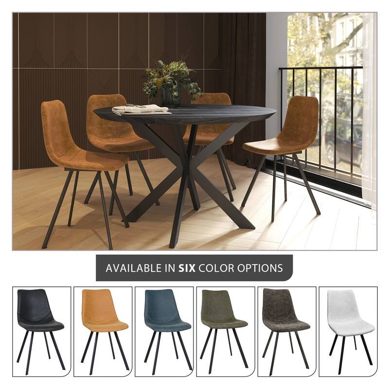 Markley Dining Chair with Leather Seat in Black Steel Legs, Scratch-Resistant, Ergonomic & Comfortable Modern Kitchen Chair