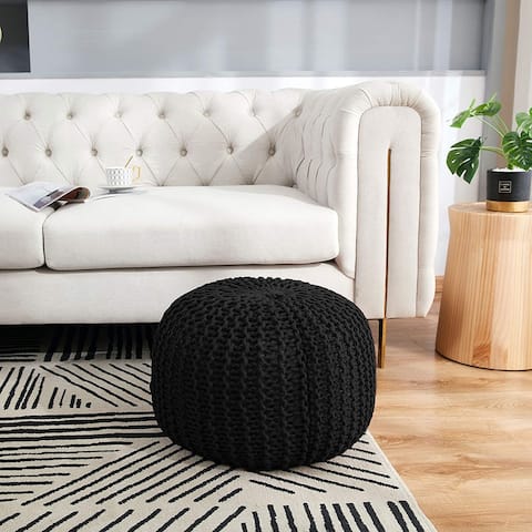 Cheer Collection Decorative 18-inch Chunky Hand-knit Pouf Ottoman