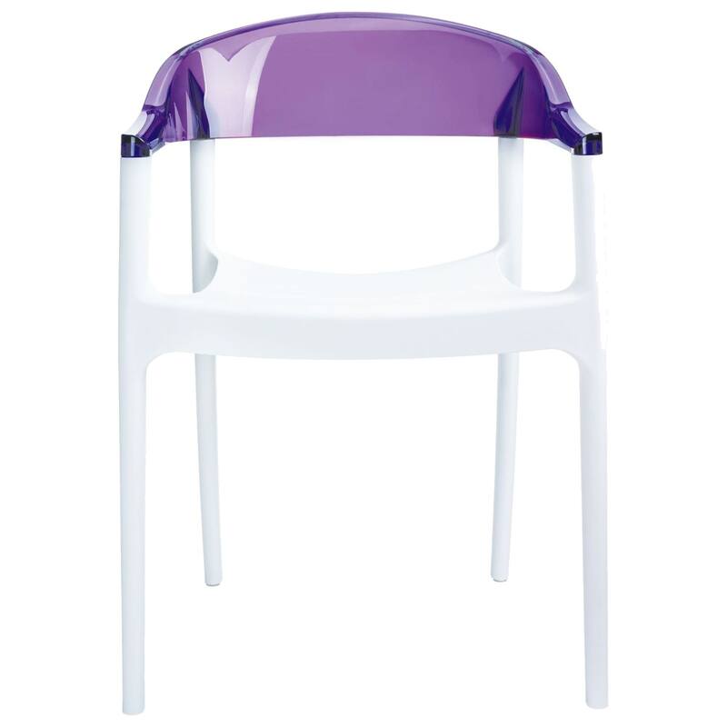 32" White and Purple Transparent Stackable Outdoor Patio Dining Arm Chair