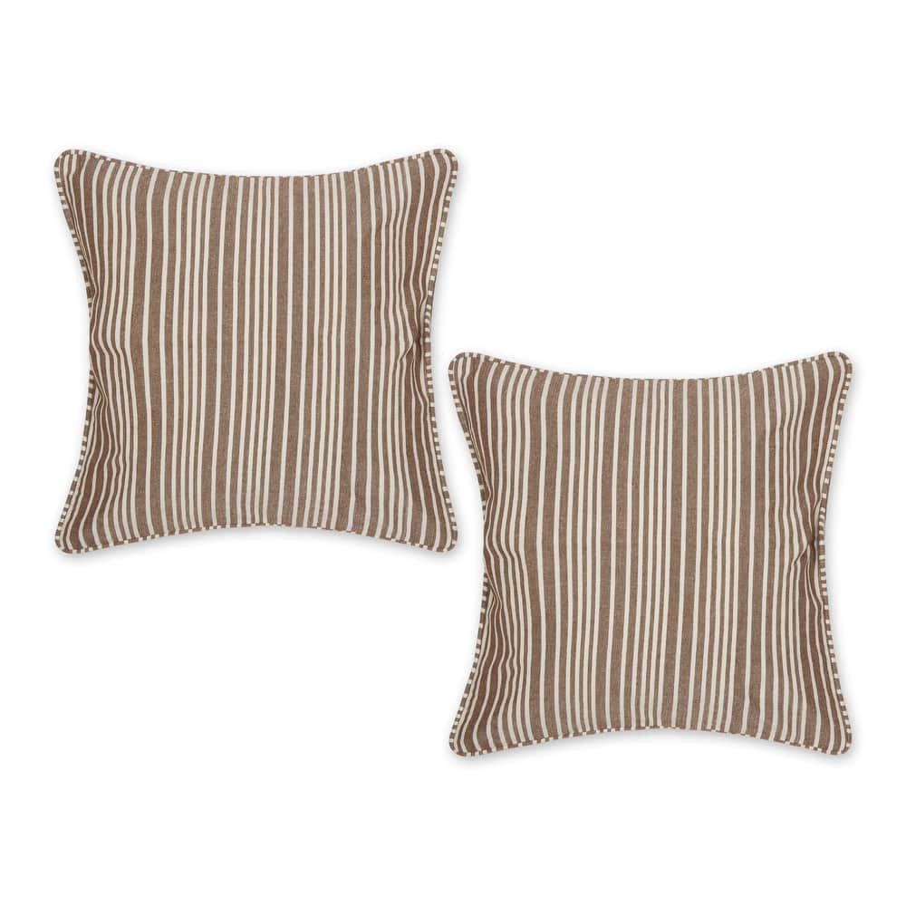 Avocado Chambray Stripe Recycled Cotton Pillow Cover 18x18 (Set of 2)