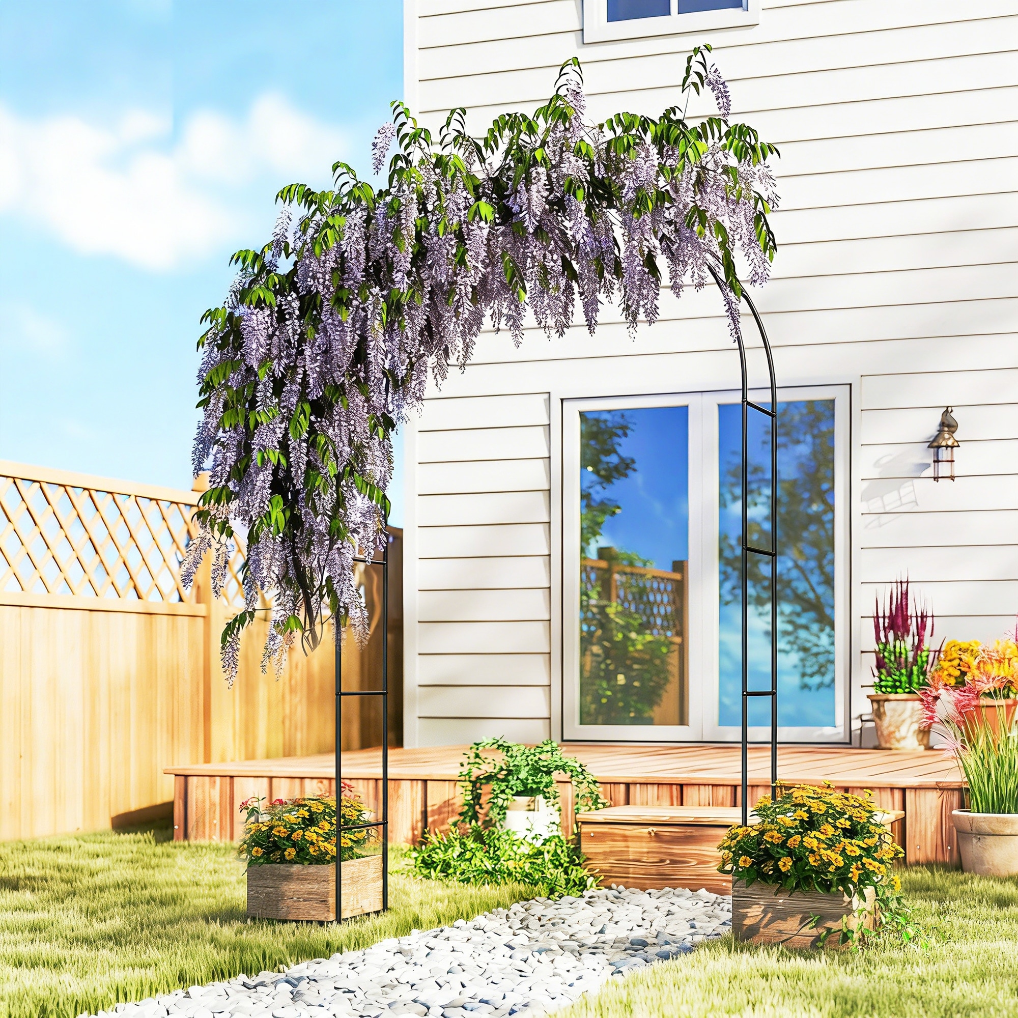 Outsunny 8 ft Steel Garden Arch, Garden Arbor Trellis with Large Base for Climbing Plants, Roses, Vines, Wedding Arch Stand