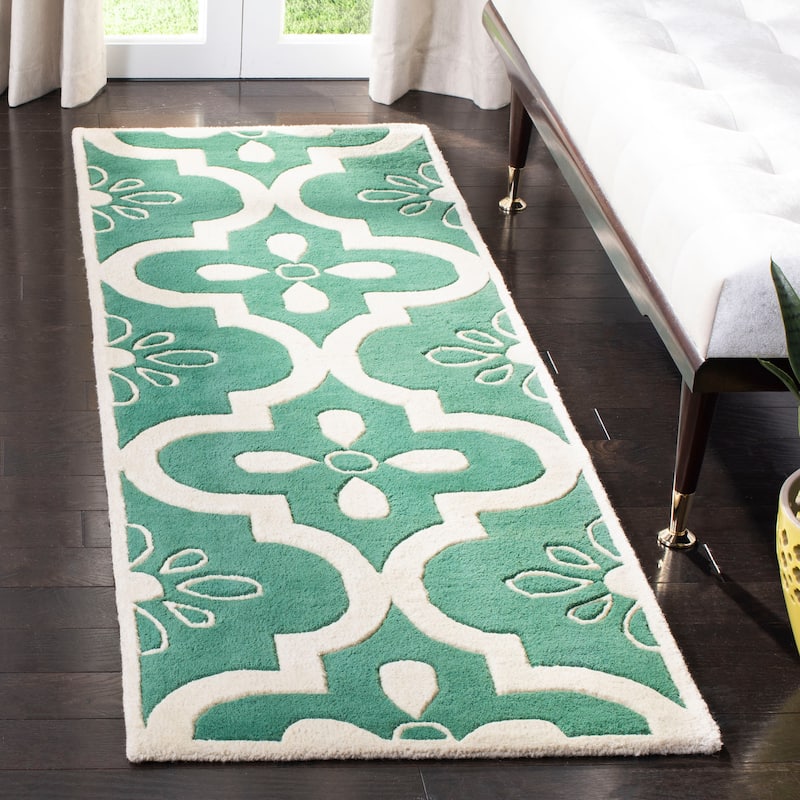 SAFAVIEH Handmade Chatham Swaantje Moroccan Wool Rug - 2'3" x 7' Runner - Teal/Ivory
