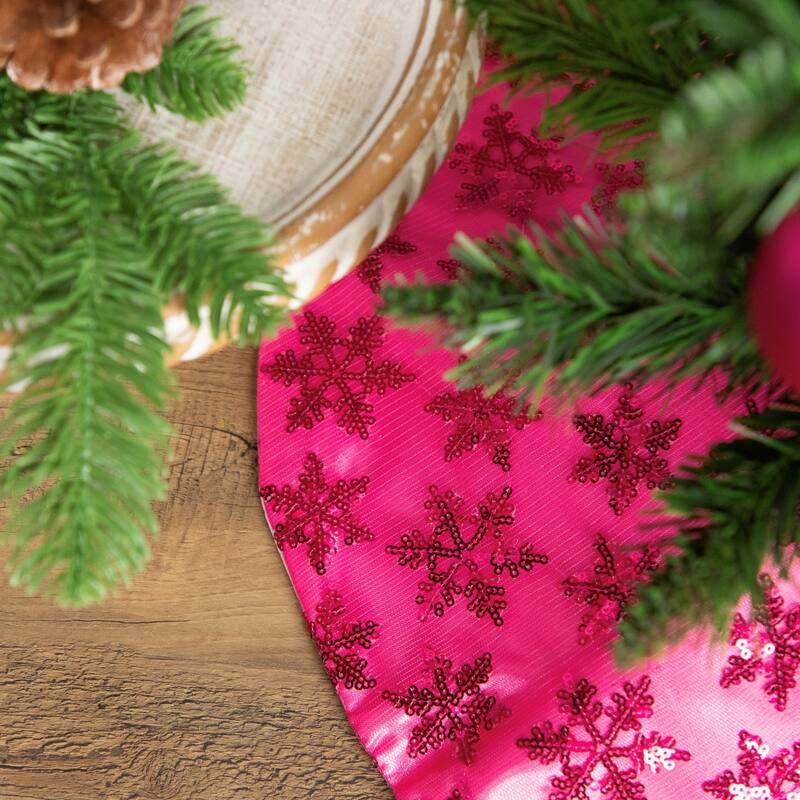 Sequin Snowflake Mini Christmas Tree Skirt - Pink - 20"