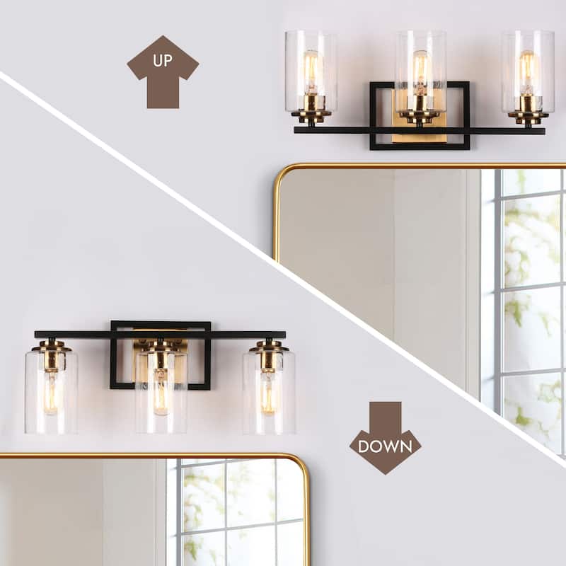 2/3/4-Light Modern Black Gold Bathroom Vanity Lights Seeded Glass Wall Sconces