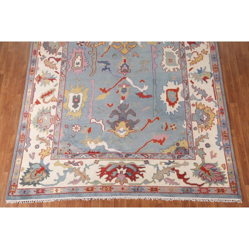 Transitional Blue Oushak Area Rug Handmade Oriental Wool Carpet - 8'1"x 9'10"
