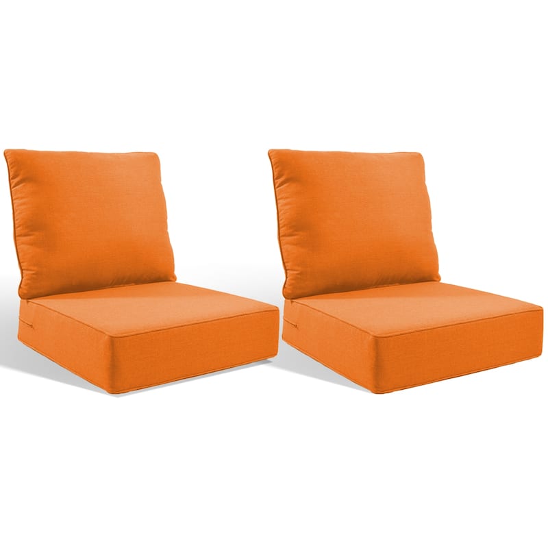 Pocassy 24x24x6 Inch Thick Cushions Pillows Set Indoor Outdoor Deep Seat Water & Fade Resistant - Orange Cushion - 2 Set Seat & Back Cushion