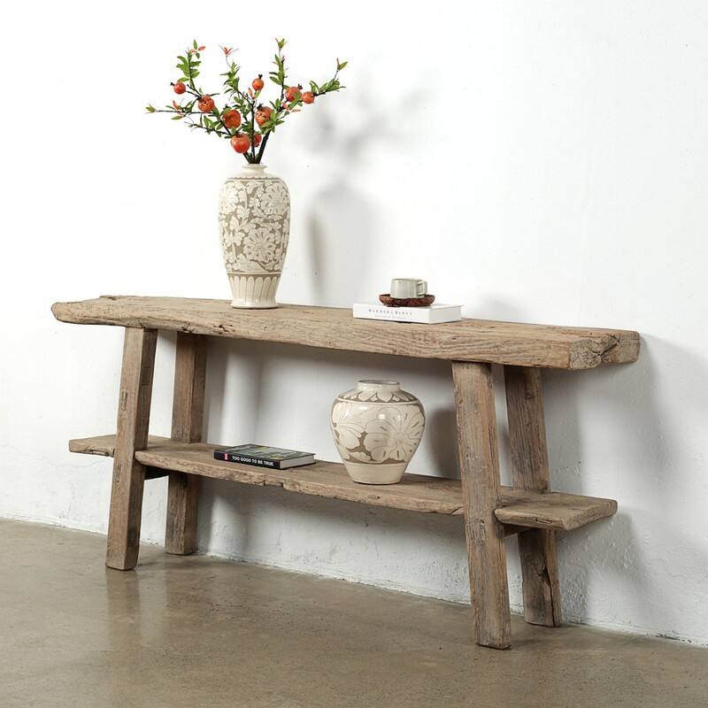 Approx. 76 Inches Wide Vintage Console Table with Shelf Weathered Natural