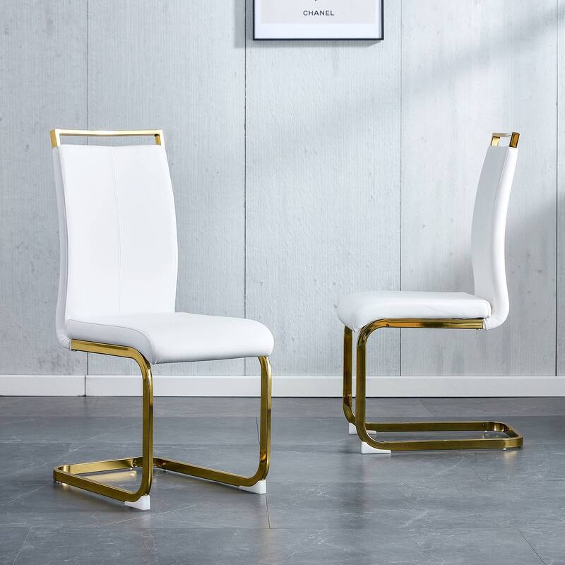 Modern PU Faux Leather High Back Dining Chairs with C-shaped Tube Chrome Metal Legs