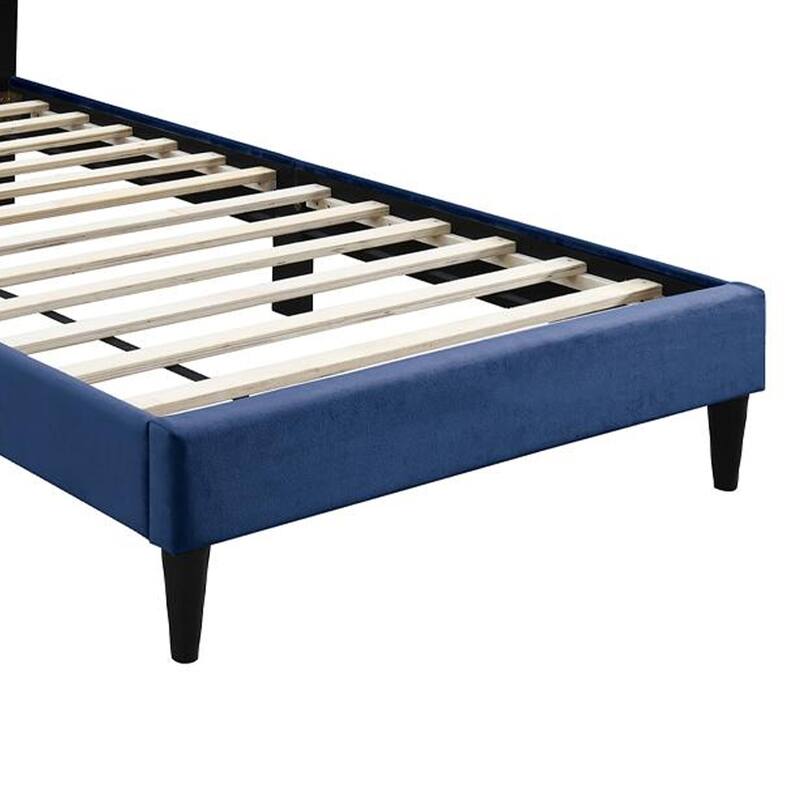 Lilian Full Bed, Tufted Navy Blue Velvet Upholstery, Diamond Stitch