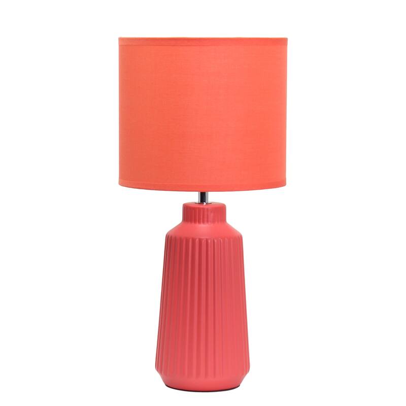 Textured Ceramic Table Lamp with Fabric Drum Shade Modern Faceted Base Compact Accent Lighting Multiple Colors - Orange