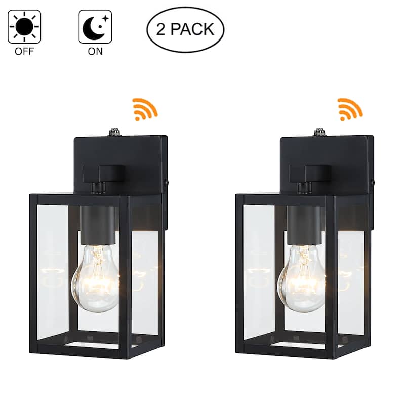 9.5 in. Black Outdoor Hardwired Wall Lantern Scone with Clear Glass Shade and No Bulbs Included - 2Pack with DTD sensor - Black
