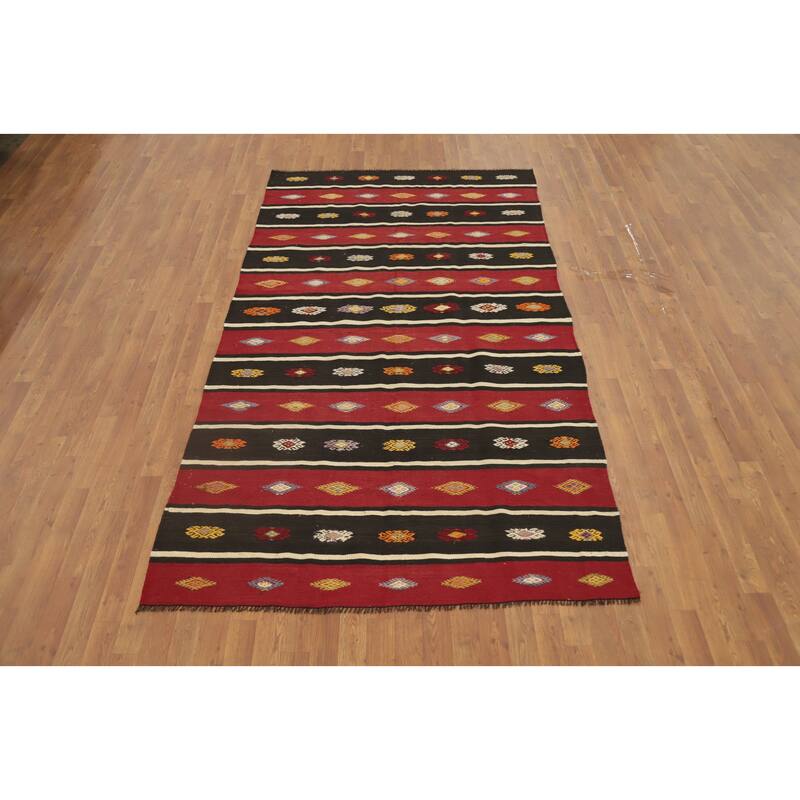 Hand Woven Oriental 100% Wool Carpet Southwestern Tribal Multi-Colored Kilim Area Rug - 9' 0'' X 5' 0''