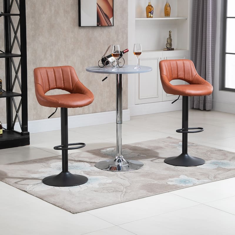 HOMCOM Modern Bar Stools Set of 2 Swivel Bar Height Chairs with Adjustable Height, Round Heavy Metal Base, and Footrest - Brown
