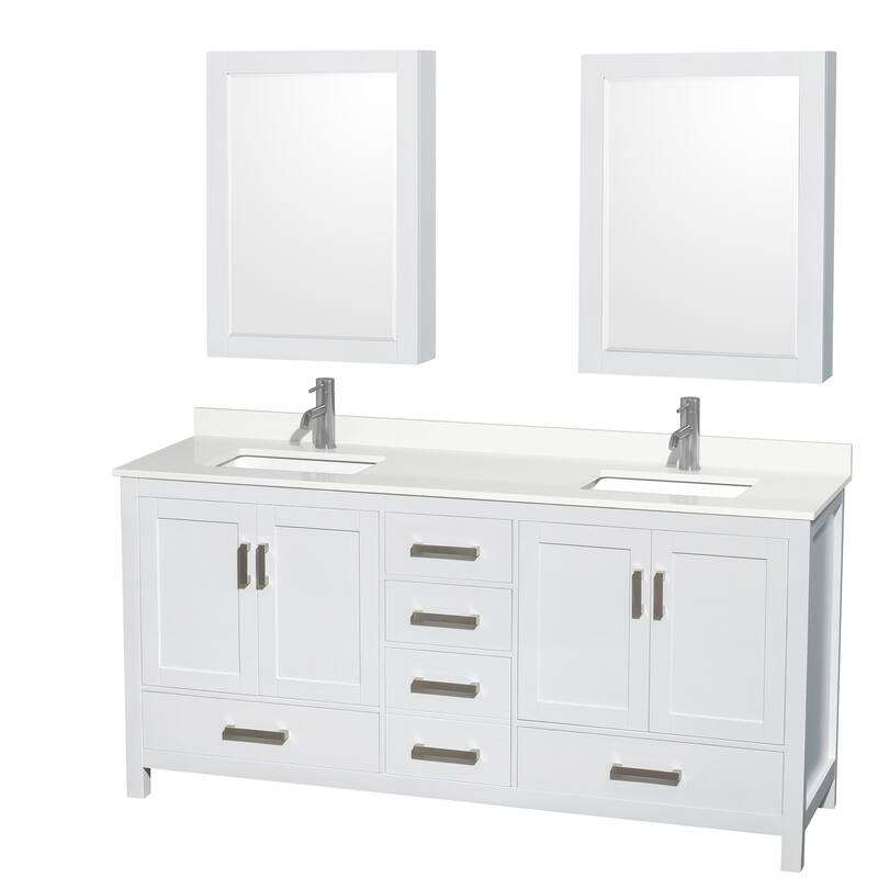 Wyndham Collection WCS141472D-QTZ-UNSMED Sheffield 72" Free Standing - White / White Quartz Top / Brushed Chrome Hardware