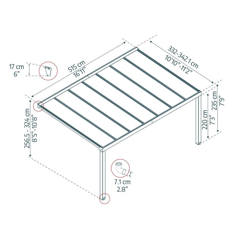 Stockholm 11ft. Gray/Clear Aluminum Patio Cover