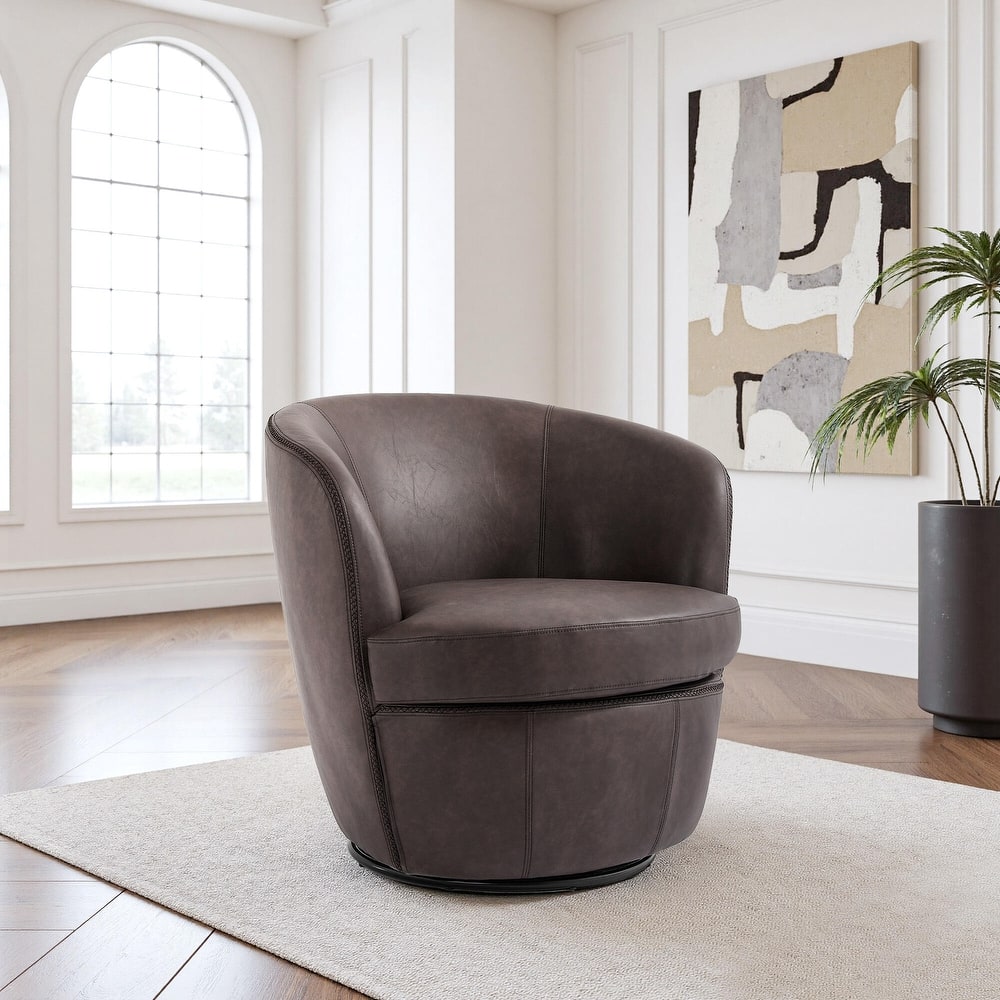Faux Leather Swivel Barrel Accent Chair for Living Room
