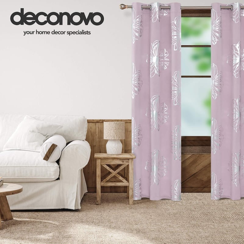 Deconovo Silver Floral Thermal Insulated Curtain Panel Pair(2 Panel)