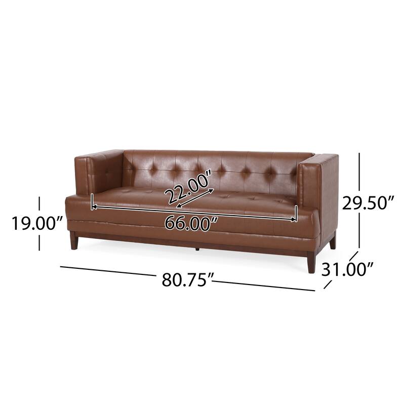 Brown Modern 80.75" Button Tufted 3-seater Sofa with Wood Legs for Living Room