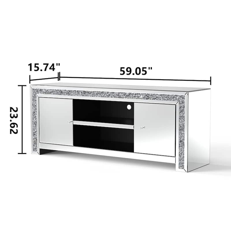 59" Media Console Mirrored Diamond Tv Stand