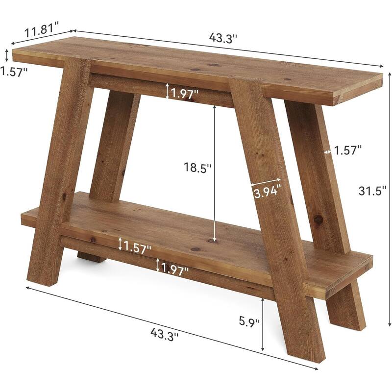 41,3-Inch Wood Entryway Table, 2-Tier Farmhouse Console Table with Storage for Living Room