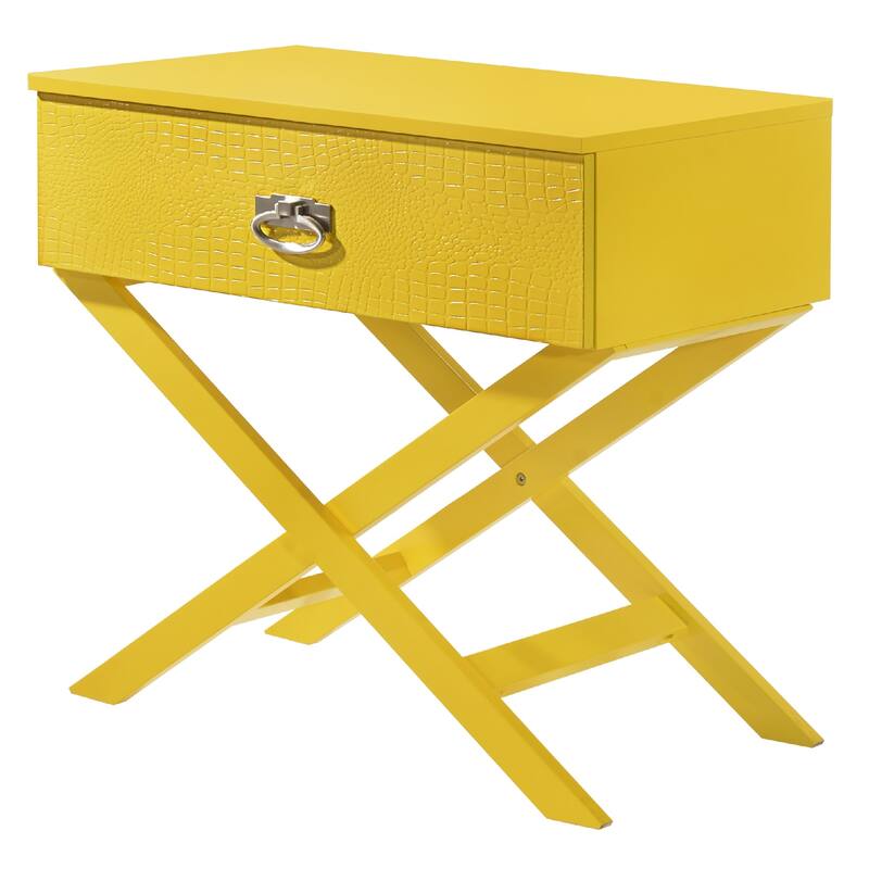 X-Frame Wooden Nightstand with Drawer - 27" - Yellow