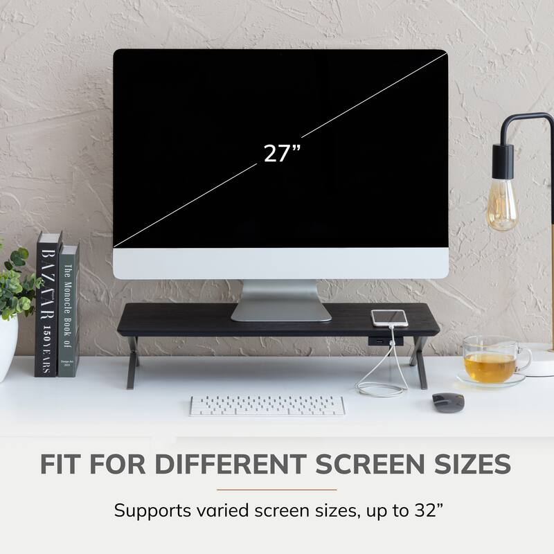 Jani Wood Monitor Stand Riser Desk - Ergonomic Design Stand, Desktop Organizer Table for Home, Office Workspace, Gaming Desk