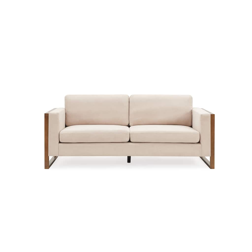 Modern Upholstered 3-Seater Sofa, Straight-Row Sofa with Square Arms, Lounge Sofa with Solid Wood Legs for Living Rooms