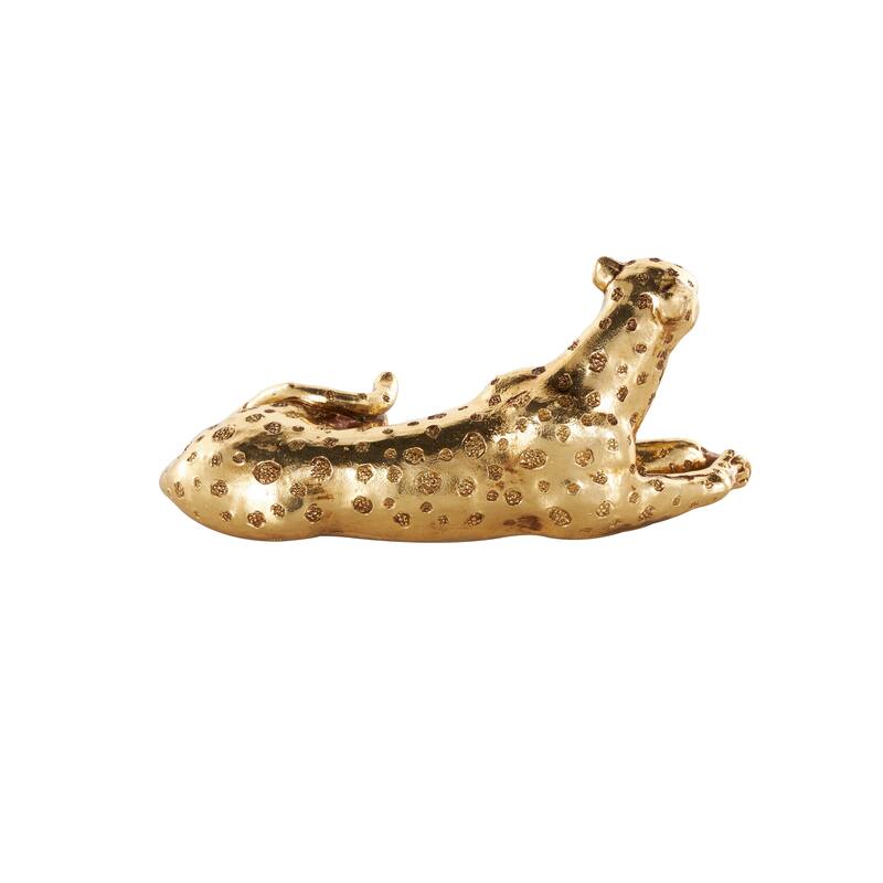 Gold Resin Leopard Sculpture with Textured Spots