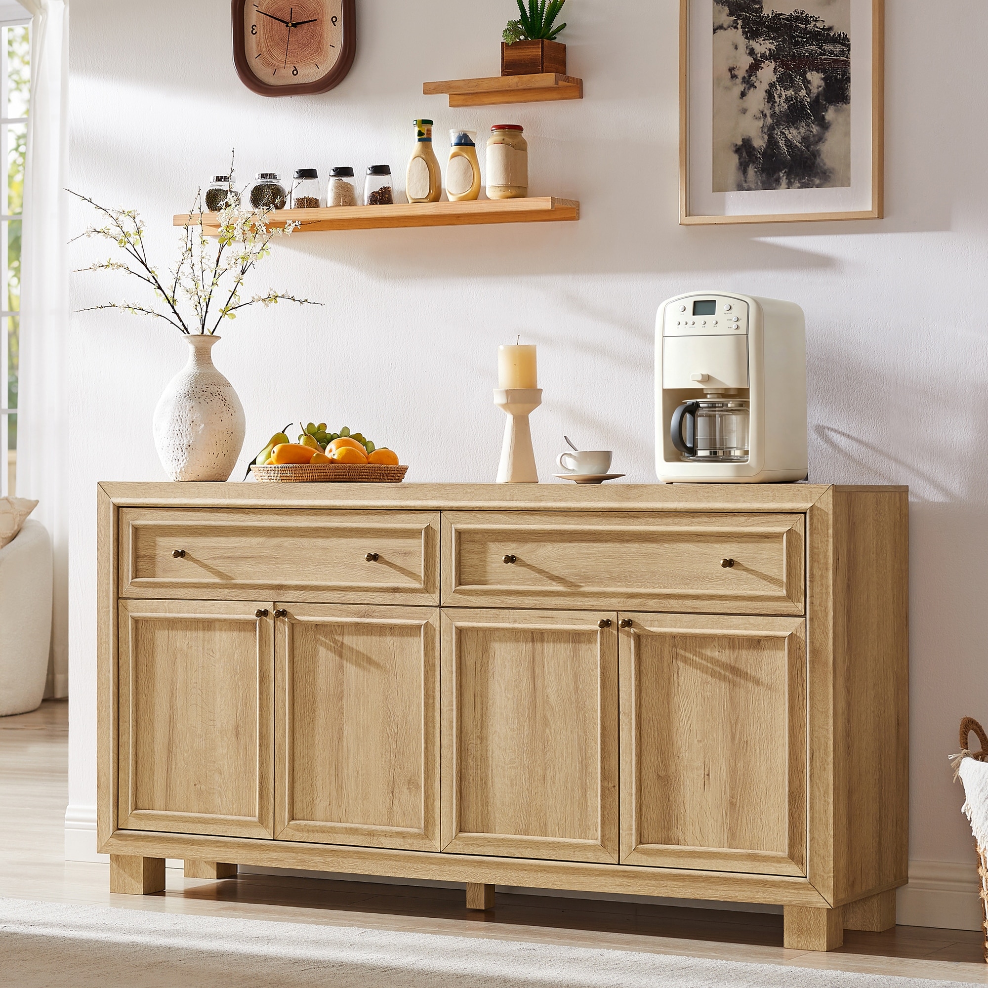 Modern Buffet Cabinet with Storage, Sideboard Credenza, 2 Base Design