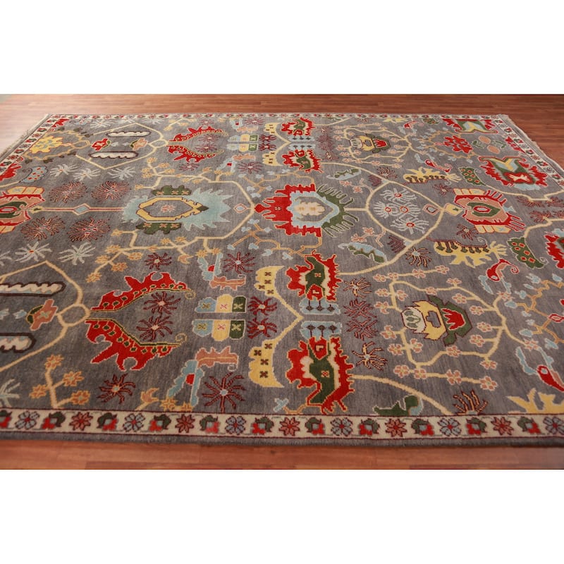 Floral Gray Oushak Oriental Area Rug Handmade Wool Carpet - 9'1" x 12'2"