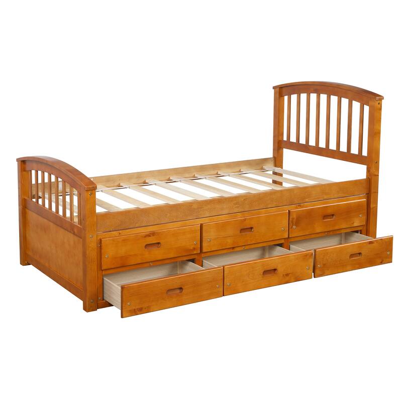Twin Platform Bed, Twin Size Daybed w/6 Drawers, Wood Storage Bedframe
