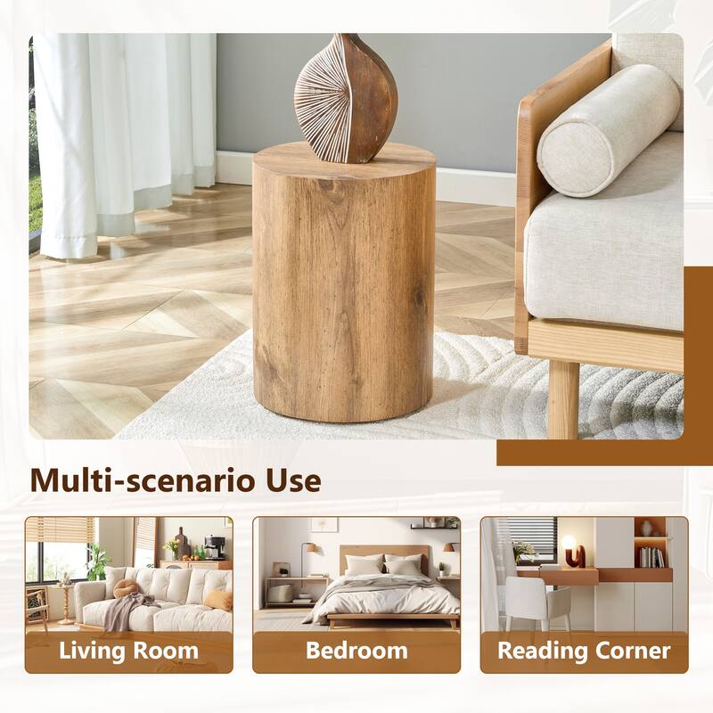 Simple wood grain cylindrical coffee table, 11.8-inch diameter x 15.7 inch height, MDF material living room furniture