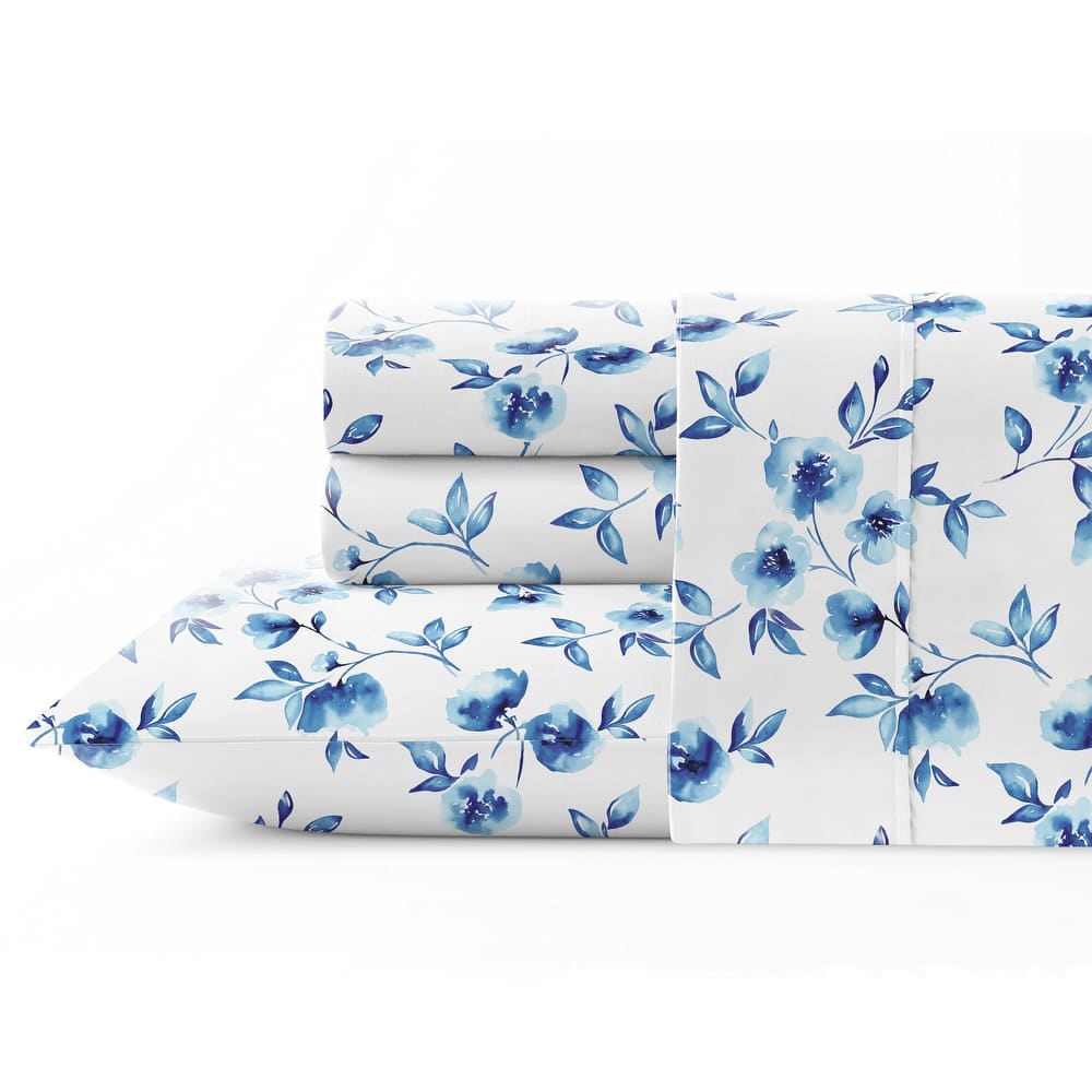 Pointehaven Crisp Percale Printed Long Staple Combed Cotton Sheet Set