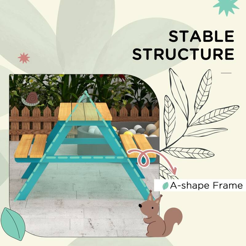 35'' Outsunny Kids Picnic Table Set with Wooden Table, with Seating