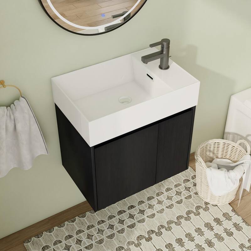 24"/30" Floating Bathroom Vanity with Sink, Mini Wall Mounted Bathroom Vanity with Soft Close Door - 23.6"×15.8"×23.3" - Black
