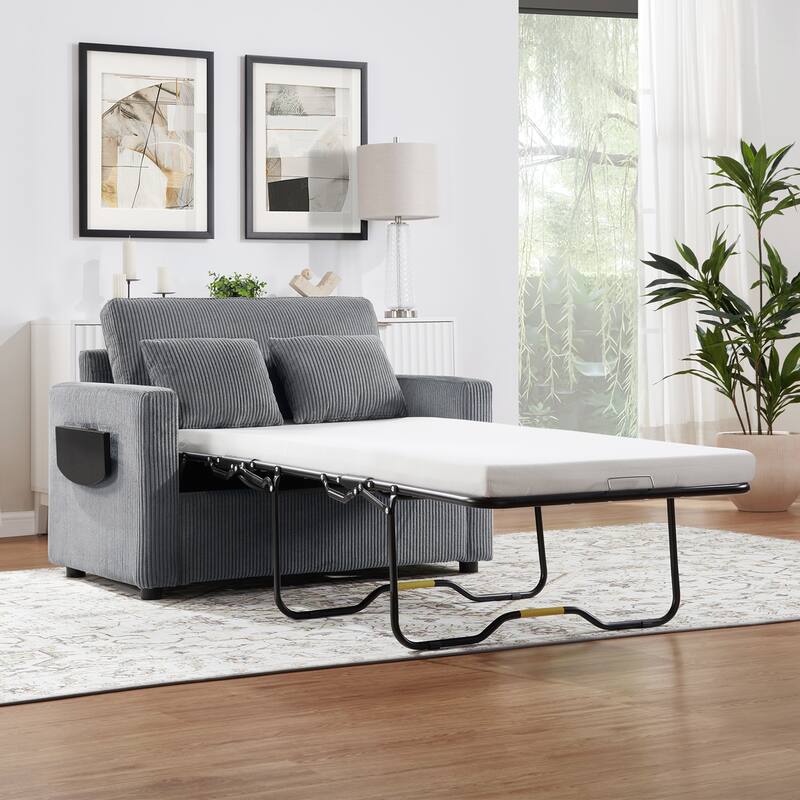 47.2" Twin Size Sleeper Sofa with Foldable Mattress, Side Pocket and 2 USB Ports for Living Room