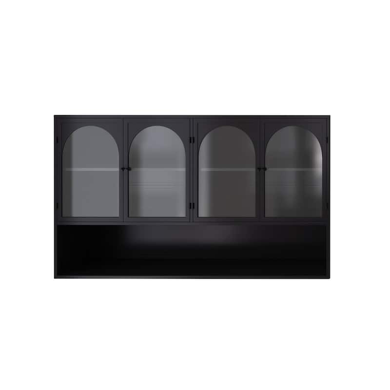 Wall mounted four door glass storage cabinet for bathroom