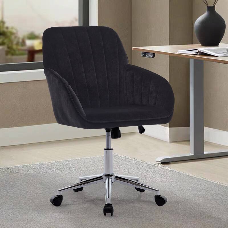 Velvet Home Office Chair, Ergonomic Swivel Study Desk Chair, Upholstered Vanity Chair with Backrest Seat and Metal Base - N/A