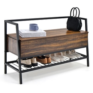 Costway Industrial Shoe Bench Rack Organizer withPremium Gas Lift & - 39.5'' x 14.5'' x 24.5'' (L x W x H)