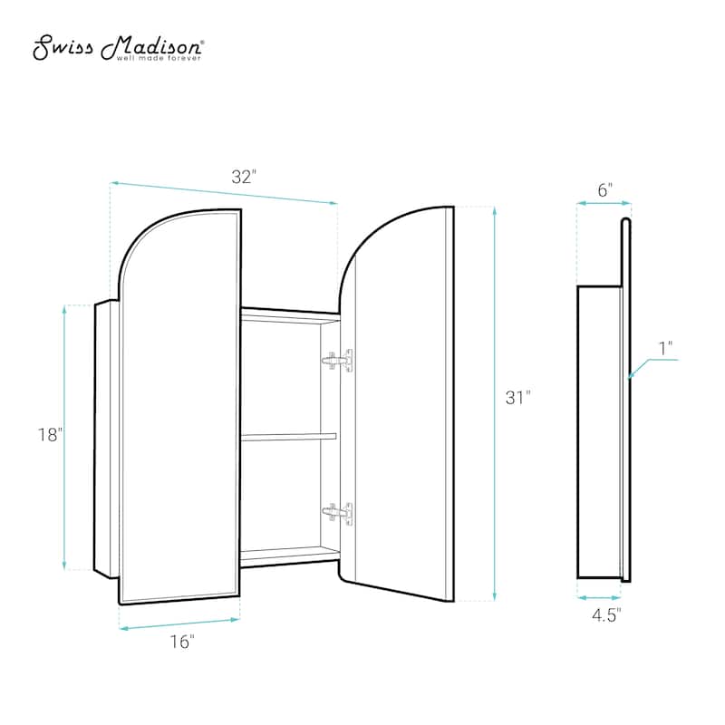 Porte 32 X 31 Arched Recessed/Wall Mount Medicine Cabinet With Mirror In Chrome - 32 x 31