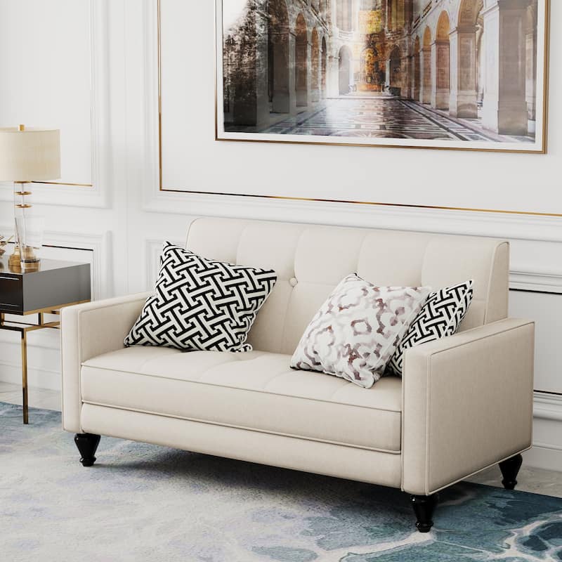 Love Seat Mini Couch Small Settee Loveseat Bench for Living Room Small Spaces, Upholstered Small Loveseat Sofa Couches with - Beige